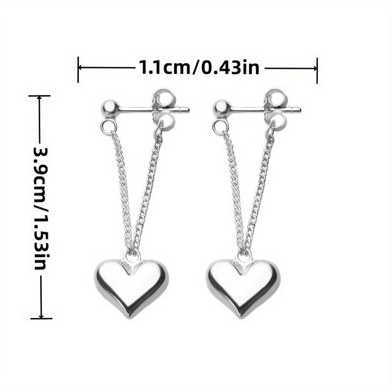 1 Pair Silvery Heart Chain Design Earrings, Hypoallergenic Party Accessories Gi