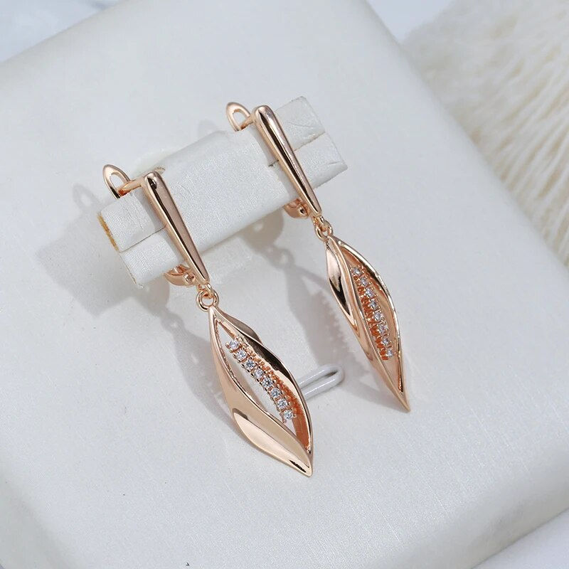 New 585 Rose Gold Color Long Drop Earrings for Women Geometric Zircon Earrings