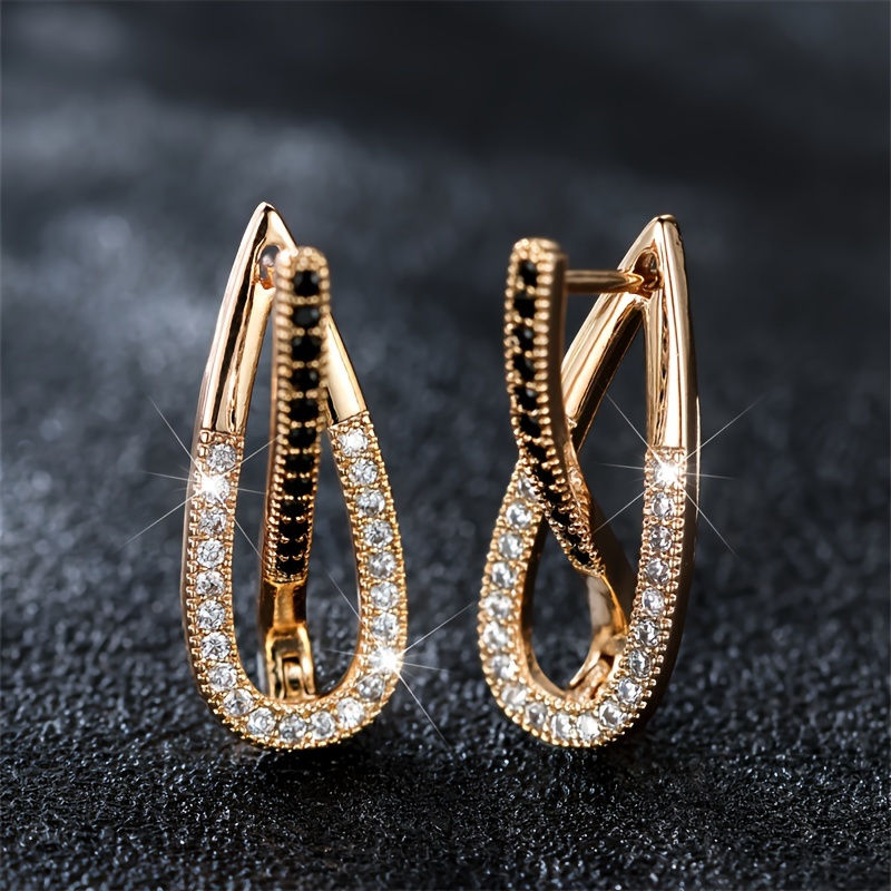 Black White Zircon Drop Lock Earrings For Women, Geometric Earrings, Great Chris