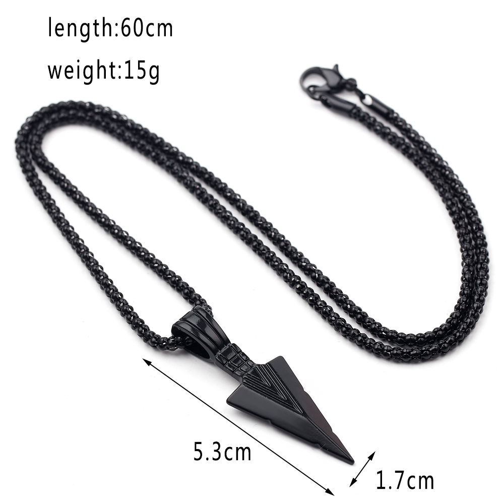 Men Black Long Necklace with Arrow Pendant
