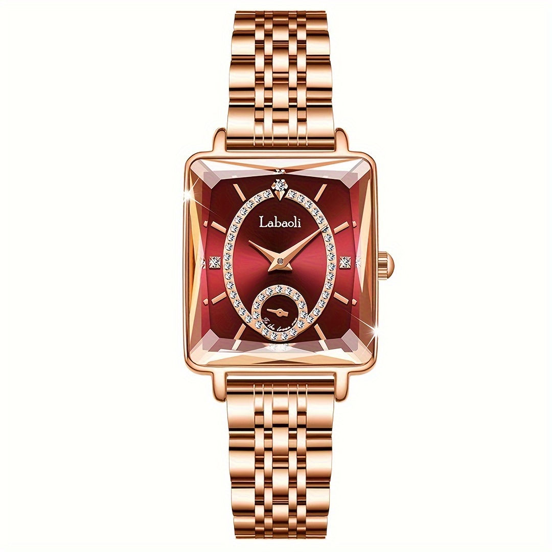 Women's Square Dial Cutting Quartz Watch Luxury Rhinestone Analog Stainless Ste