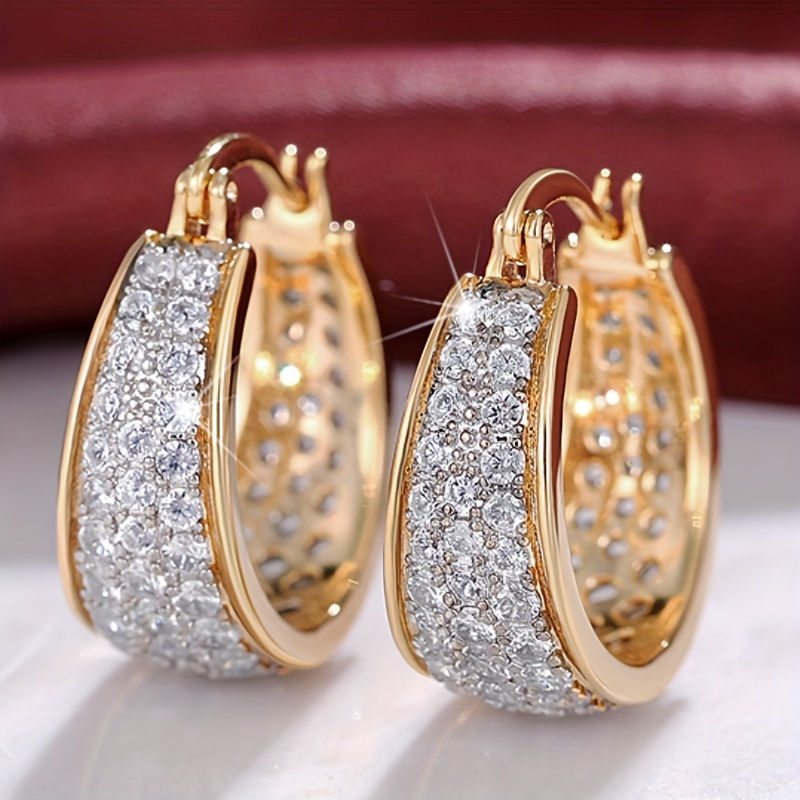 Shiny Chunky Hoop Earrings 18K Plated Jewelry Zircon Inlaid Vintage Elegant Sty