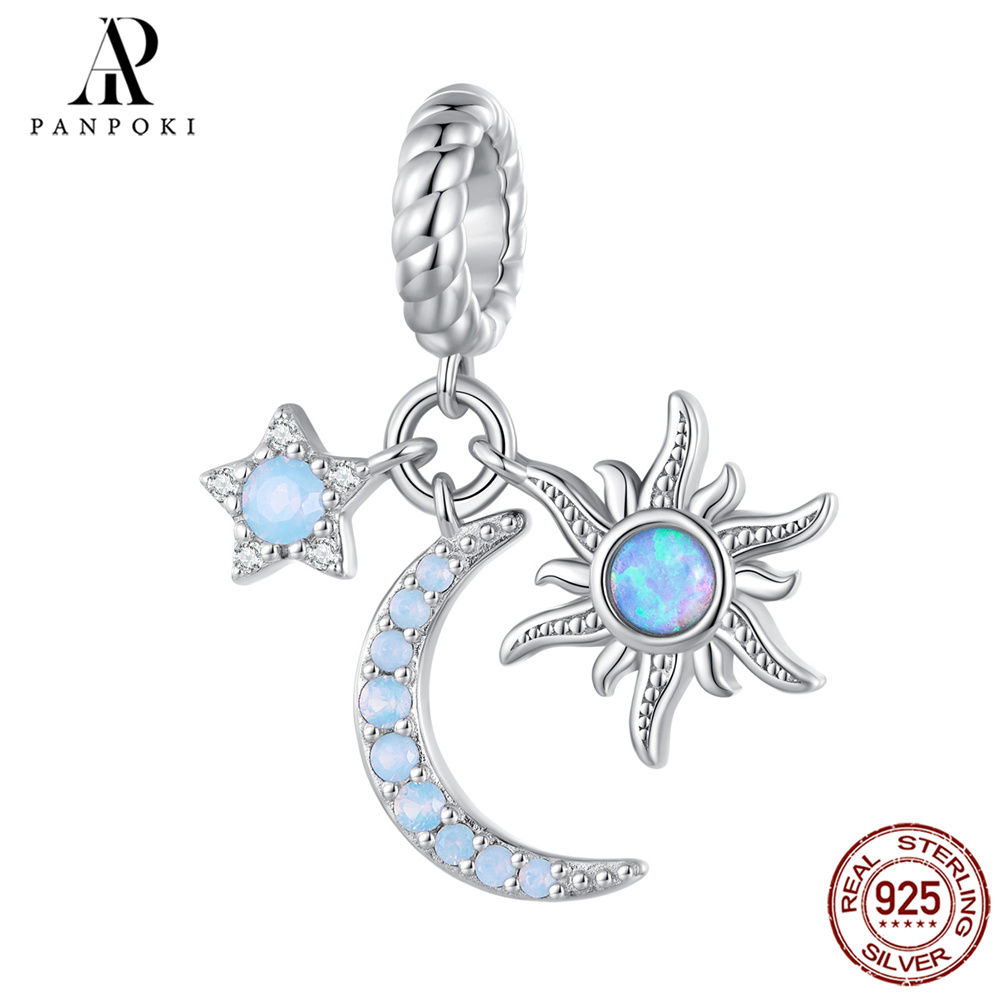 PANPOKI Genuine 925 Sterling Silver The Sun And Moon And The Stars Beads Charms 