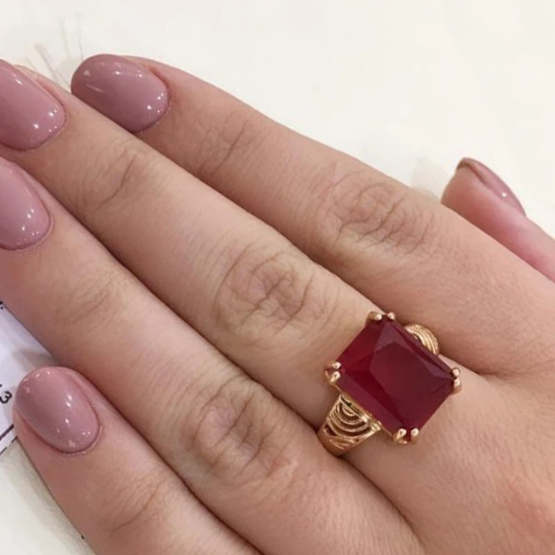 585 Russian 14K Rose Gold Ruby Square Rings, Mother's Day Gift