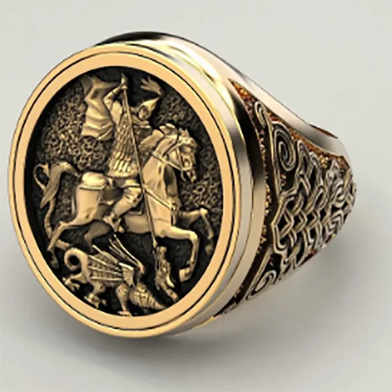 Vintage Engraving Knight Male Finger Ring