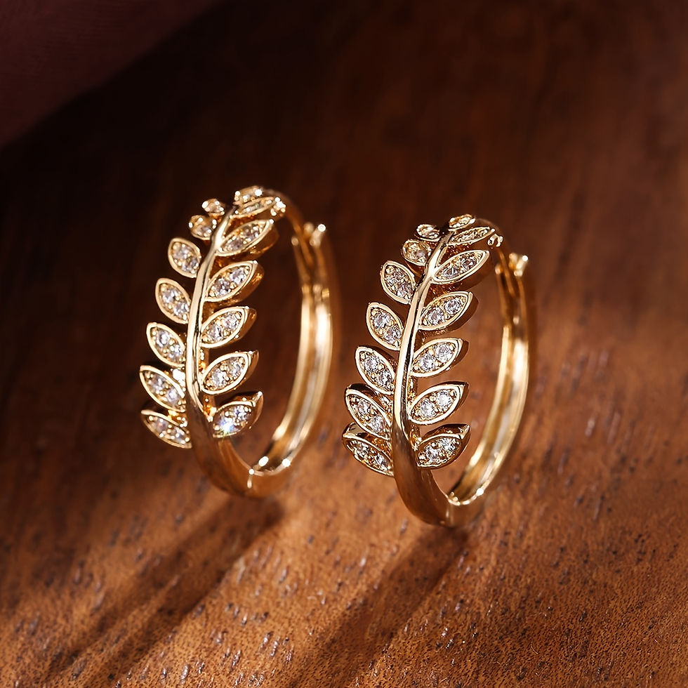 Leaf-Shaped Hoop Huggie Earrings Inlaid Zircon 18K Plated Holiday Jewelry For W