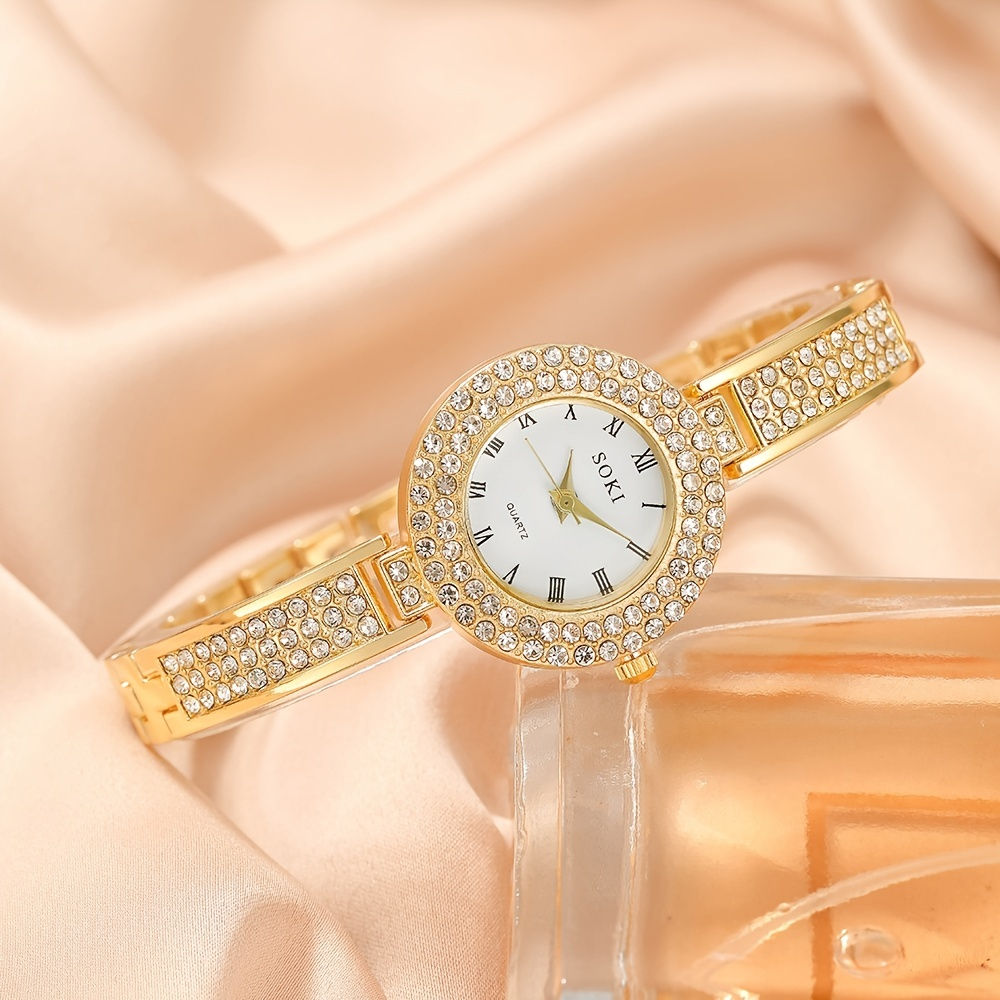 Ultra Thin Bracelet Watches For Women Sparkle Rhinestone Ladies Dress Analog Qu