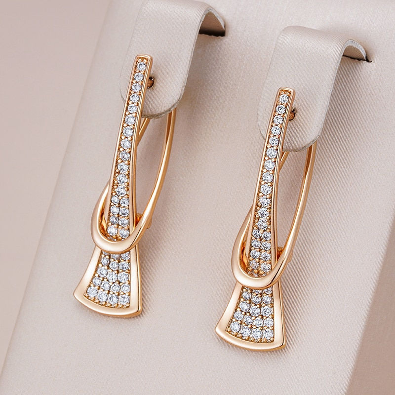 Kinel Innovative Design Natural Zircon Drop Earrings for Women 585 Rose Gold Co