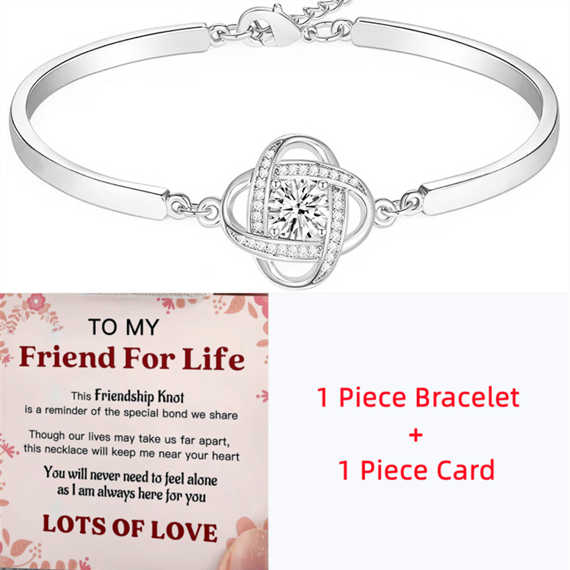 To My Friend For Life Knotted Design Bangle Bracelet, Sparkling Zirconia Dec