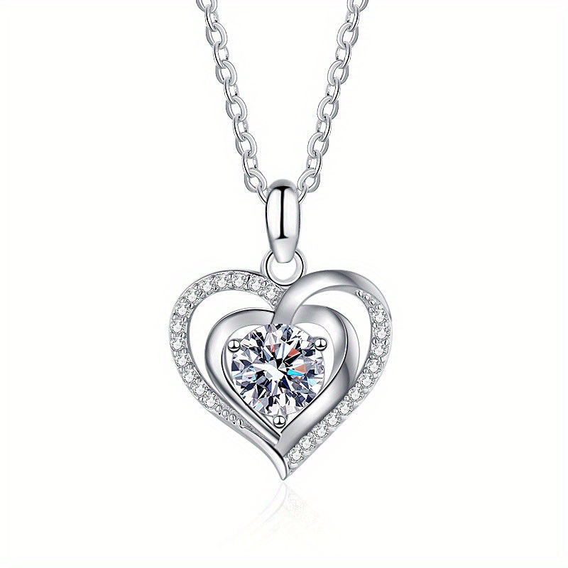 Love Heart Moissanite Necklace 925 Sterling Silver Luxury Necklace, Christmas, V