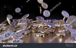 stock-photo--d-rendering-bitcoin-crypto-currency-falling-on-a-pile-693866305