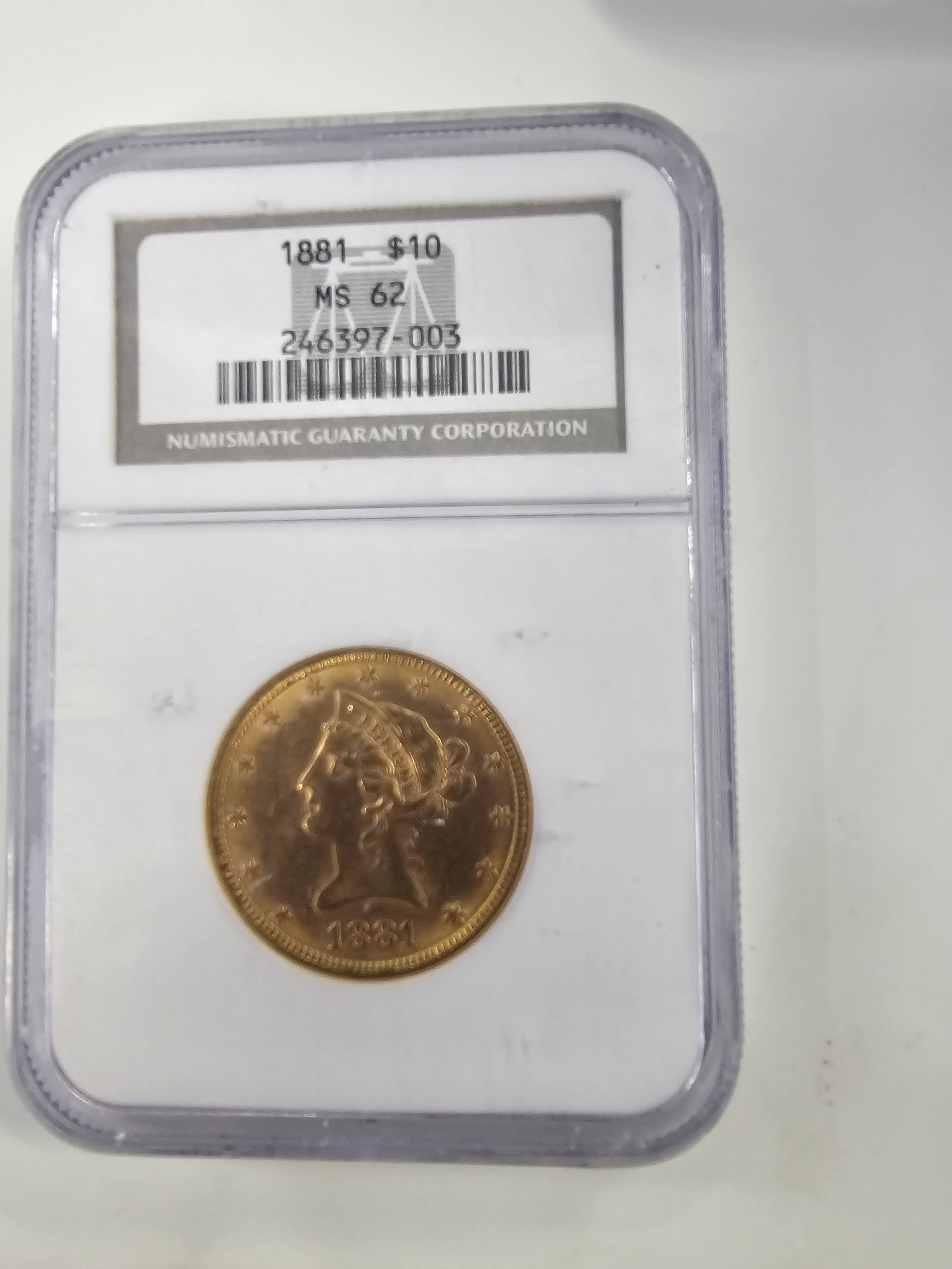 1881 $10 gold liberty head Eagle PCGS MS 62