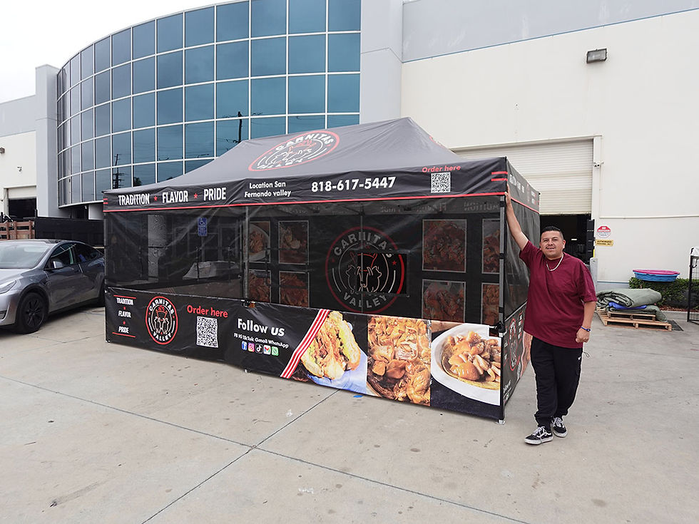 10x20 Food Vendor Tent with Serving Windows and Mesh Carnitas Valley