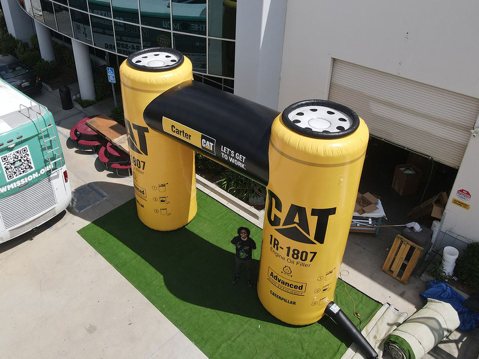 Custom Inflatable Arch with CAT Oil Filters for Sale Los Angeles