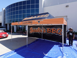 10x20 Scooter's BBQ custom food vendor tent with printed graphics