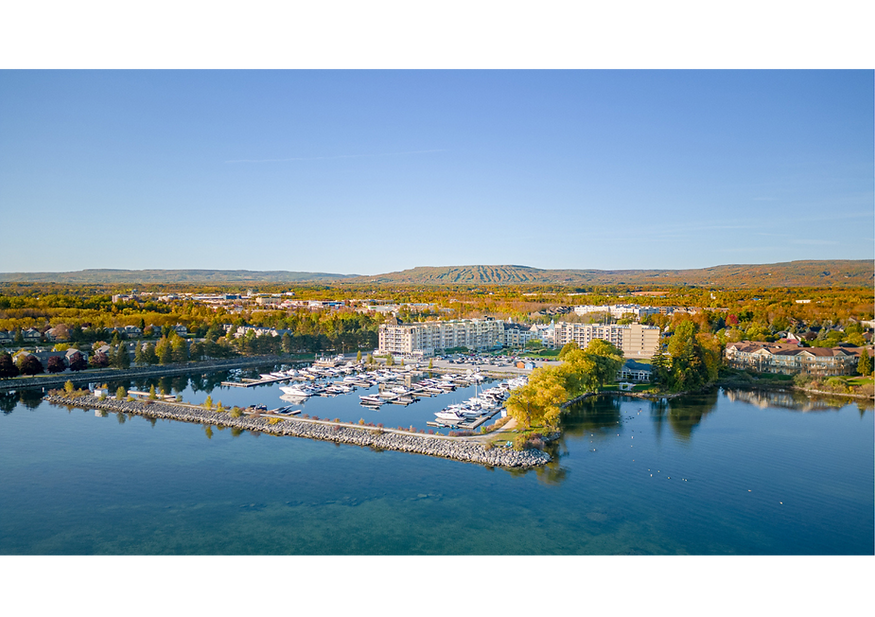 View in from the bay of the resort in fall