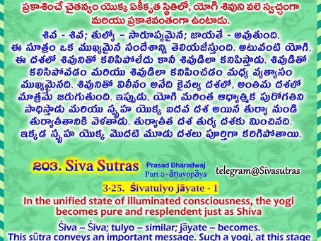 Siva Sutras - 203 : 3-25. Sivatulyo jayate - 1 / శివ సూత్రములు - 203 : 3-25. శివతుల్యో జాయతే - 1