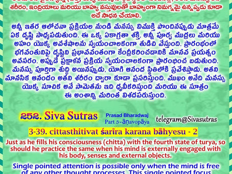 Siva Sutras - 252 : 3 - 39. cittasthitivat sarira karana bahyesu - 2 / శివ సూత్రములు - 252 : 3-39. చిత్తస్థితివత్ శరీర కరణ బాహ్యేషు - 2