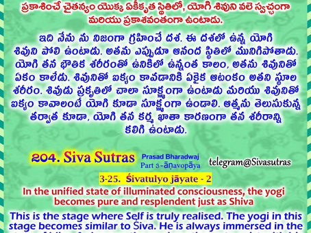 Siva Sutras - 204 : 3-25. Sivatulyo jayate - 2 / శివ సూత్రములు - 204 : 3-25. శివతుల్యో జాయతే - 2