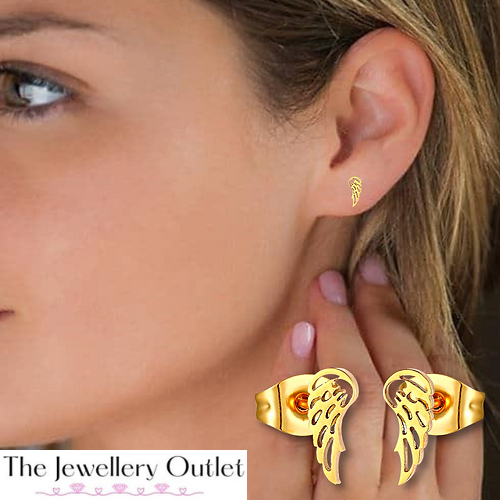 Thumbnail: Golden Angel Wing Stud Earrings