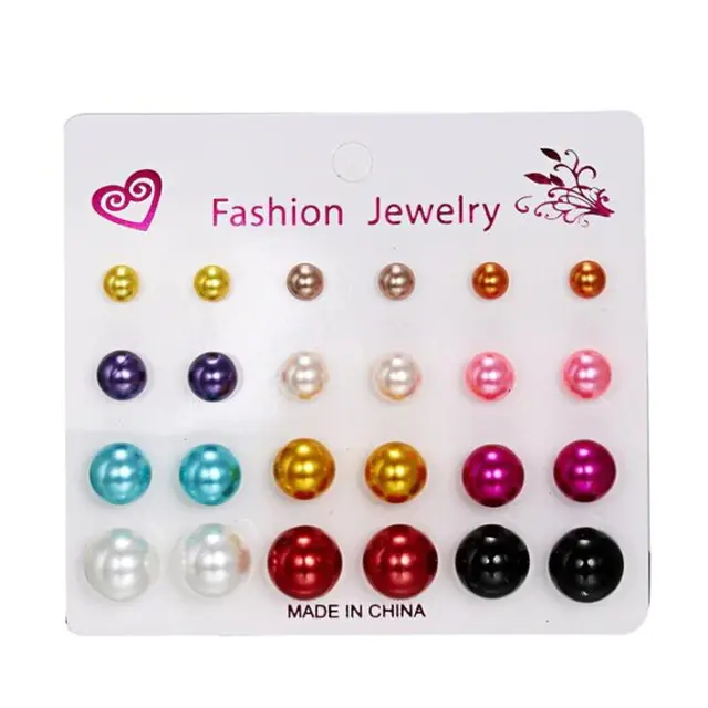Mixed Colour Faux Pearl Earrings (Pack of 12)