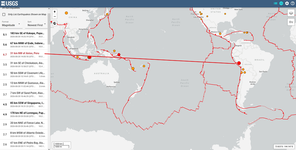 M 6.7 - 31 km NW of Aniso, Peru 2026-08-20 14:00:18