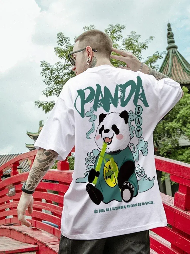 Thumbnail: Kawaii Vintage Anime Panda Print  Loose Fit Men's T Shirt
