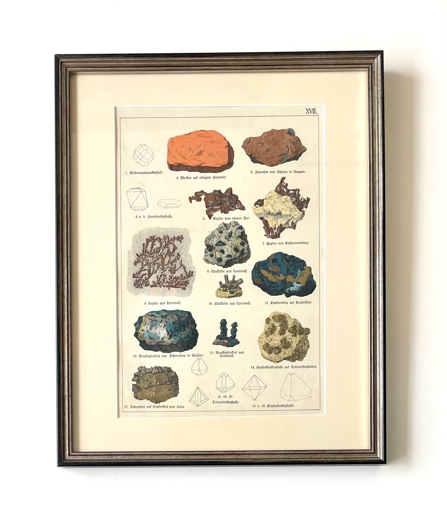 Original Chromolithograph, 1884. Minerals and Precious Stones. Custom Framed.