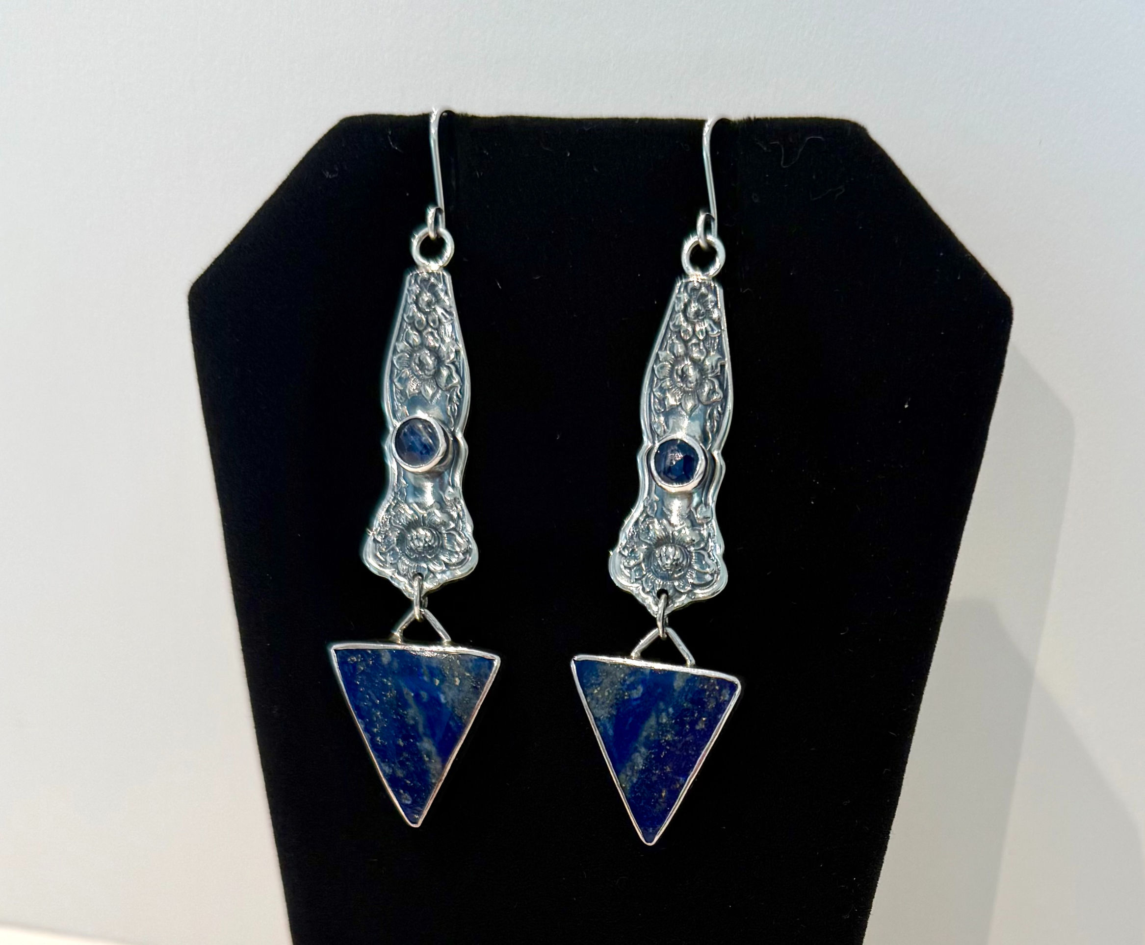 Lapis, Kyanite, and Sterling Silver Earrings by Open Heart Designs.