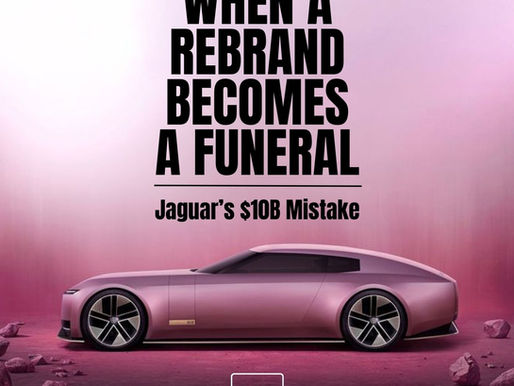 Jaguar rebrand case study showing how heritage brands can lose emotional identity in pursuit of modern relevance.