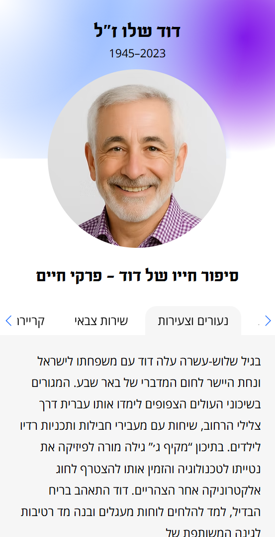 תמונת של דף הנצחה לדוגמא זיכרון עולם