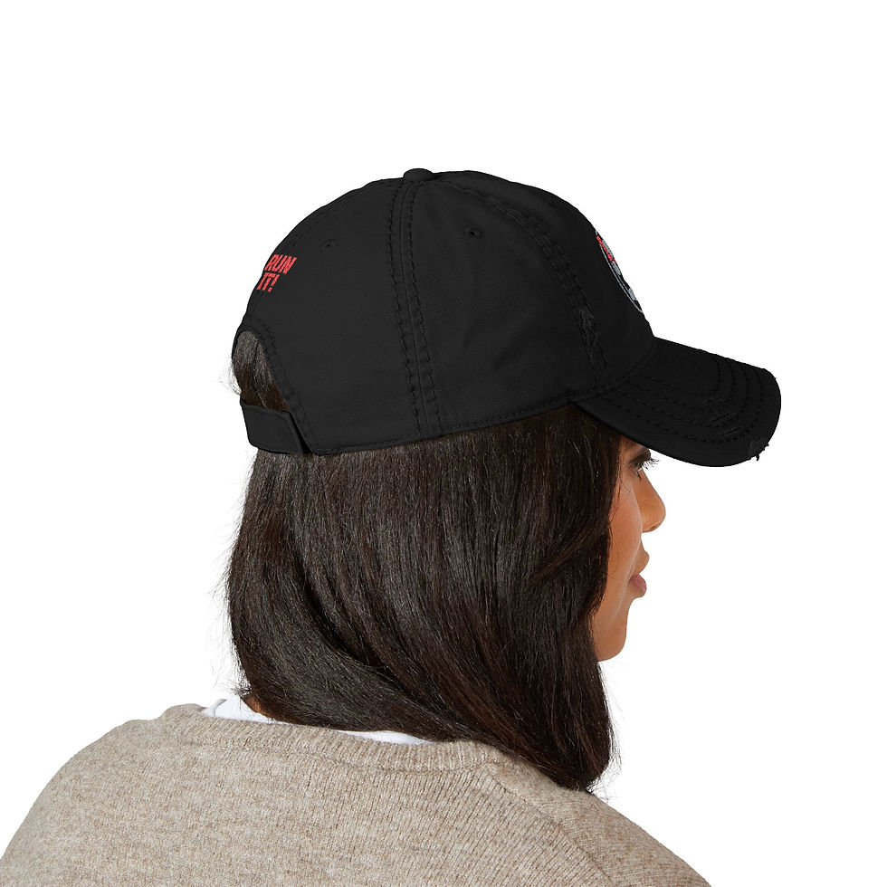 Thumbnail: Distressed Embroidered Dad Hat — ‘Run It!’ Vintage Trainer Cap