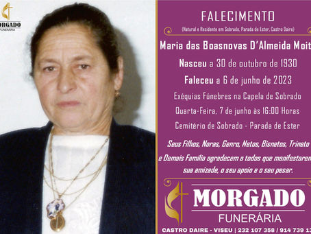 FALECEU a Sra. Maria das Boasnovas D'Almeida Moita com 92 Anos (Sobrado, Parada de Ester, Castro Dai