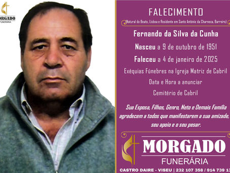FALECEU o Sr. Fernando da Silva da Cunha com 73 Anos (Cabril, Castro Daire)