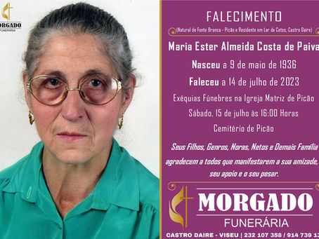 FALECEU a Sra. Maria Ester Almeida Costa de Paiva com 87 Anos (Picão, Castro Daire)