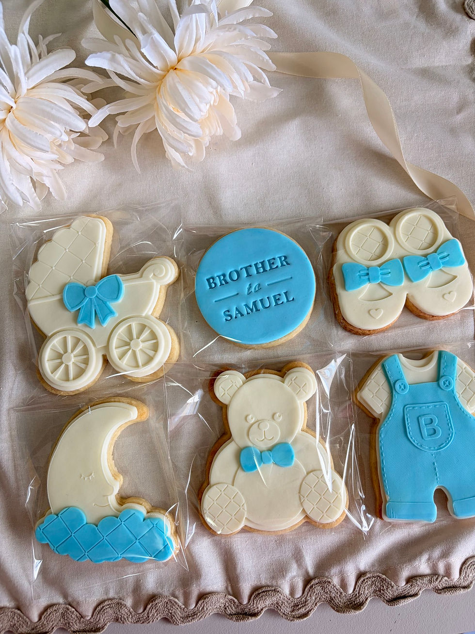 Thumbnail: individually Cello wrapped personalised baby shower fondant cookies set of 6