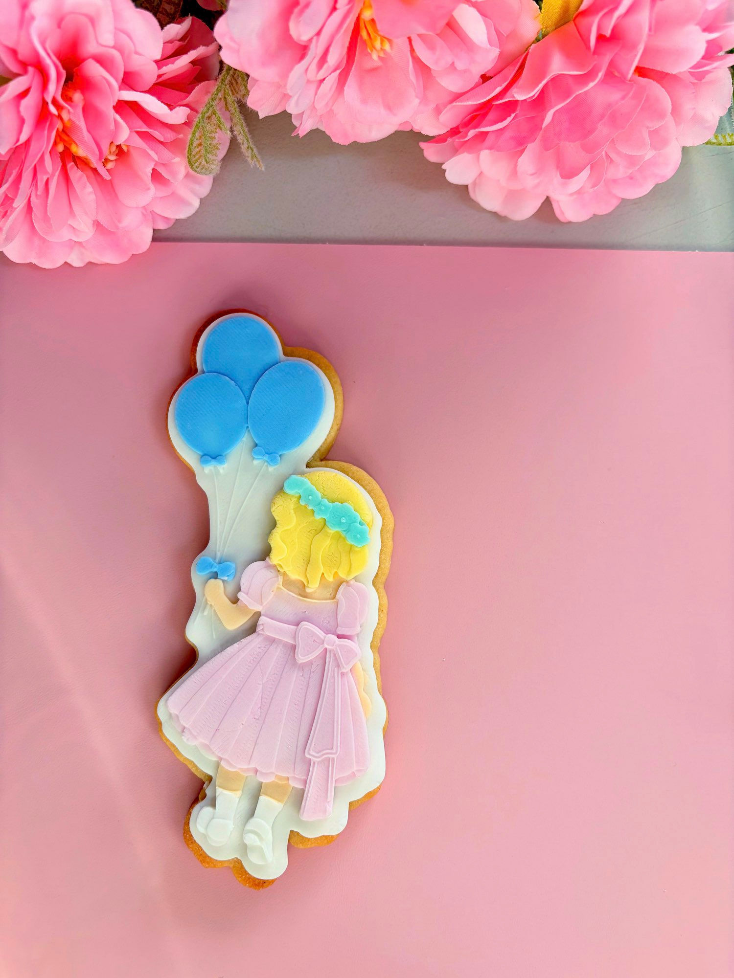 Little Girl with Balloons fondant cookie cutter and embosser