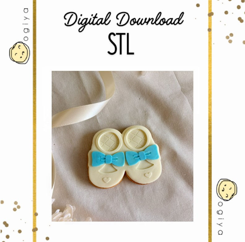 Baby Booties Cookie cutter and fondant embosser stl file for digital download