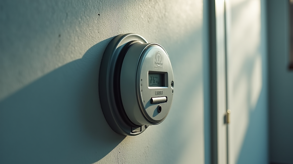 Close-up view of an energy meter installed on a wall