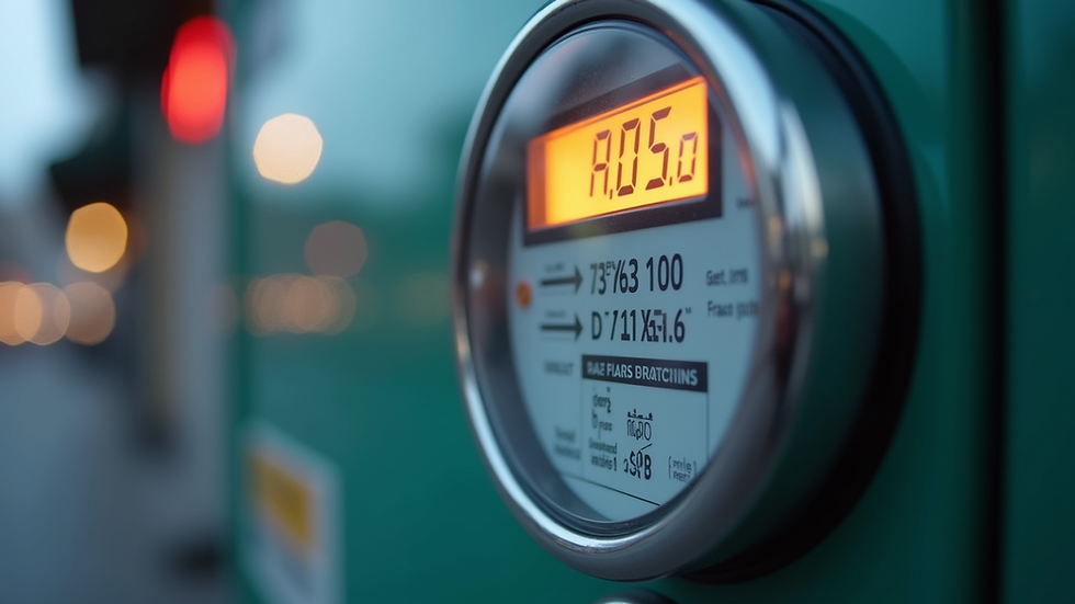 Close-up view of a modern gas meter with digital display