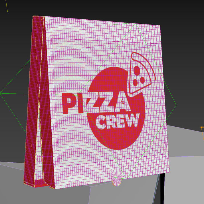 Screenshot from 3d software showing pizza box