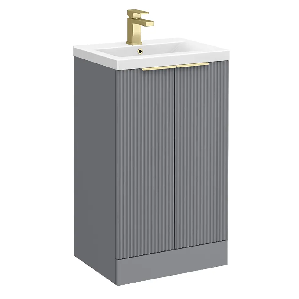 Thumbnail: A Grey No Plumbing Sink unit with Gold Tap and Handles