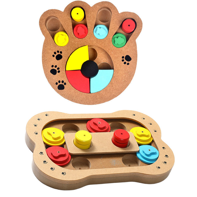 Thumbnail: Dog Puzzle Toy Bone Paw Print Wooden Multifunctional Feeder