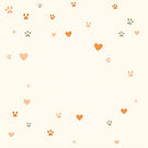 A soft, cozy background design with playful paw prints, subtle hearts, and gentle pastel t