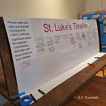 Poster Board displaying a handwritten timeline of St. Luke's History