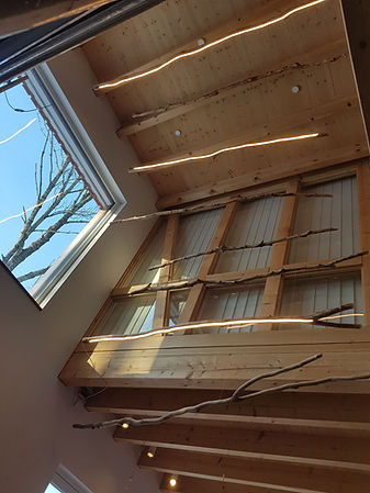 Lichtinstallation, Hängelampe Holz, Beleuchtung, Wohnzimmerlampe, Astlampe