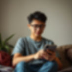 A young on the couch with his dumb phone