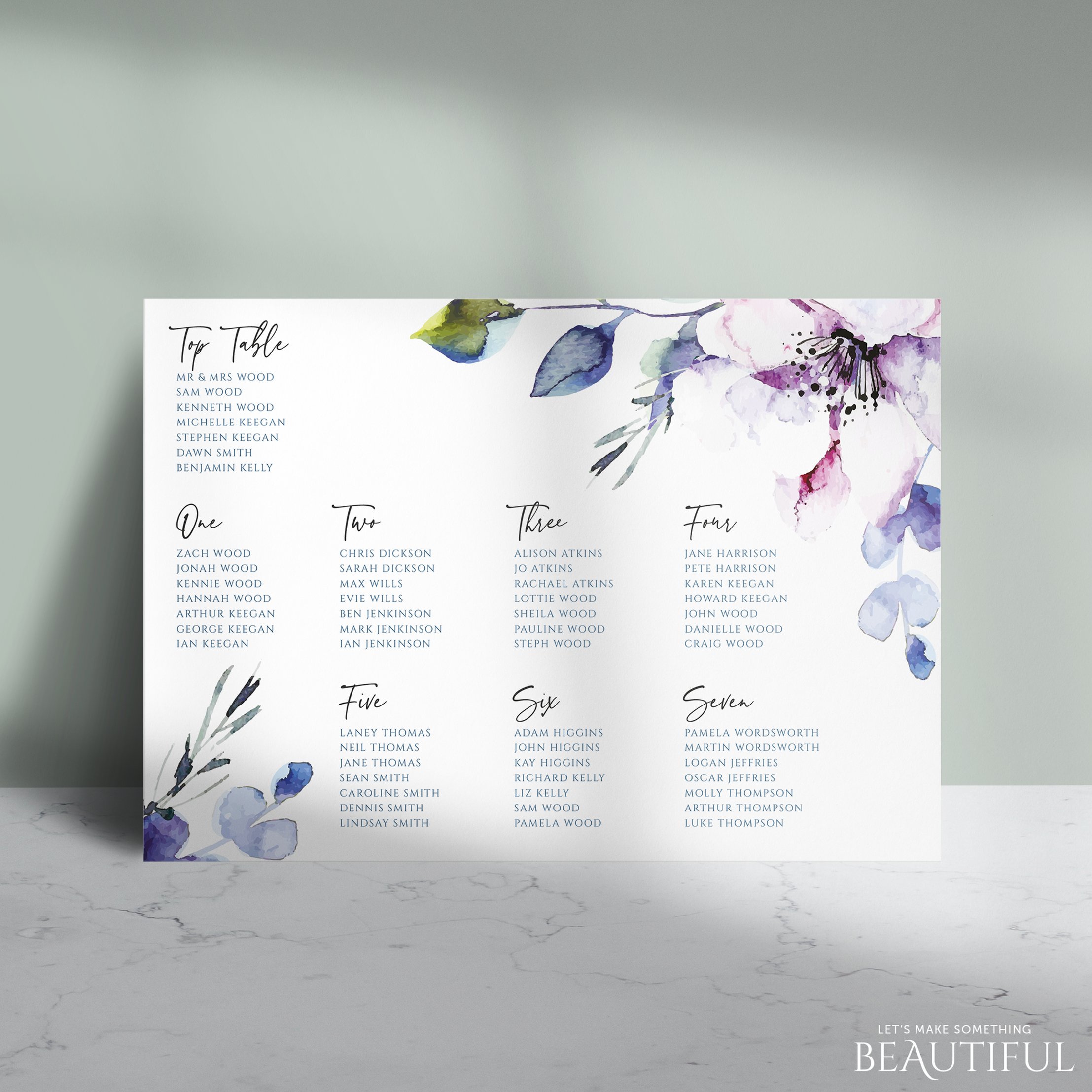 floral table plan, wedding table plans uk, wedding seating plan, floral seating plan, simple wedding table plan near me