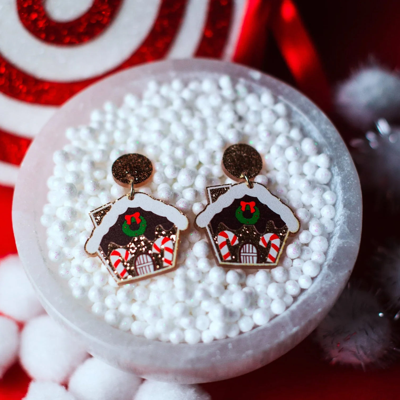 gingerbread house earrings, christmas earrings, novelty earrings, christmas accessories, unique christmas gifts for her