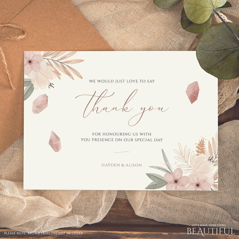rustic wedding stationery, rustic wedding thank you cards, boho wedding thank you notes, personalised rustic thank you cards